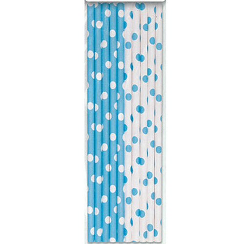 Party Balloons Powder Blue Dot Paper Straw