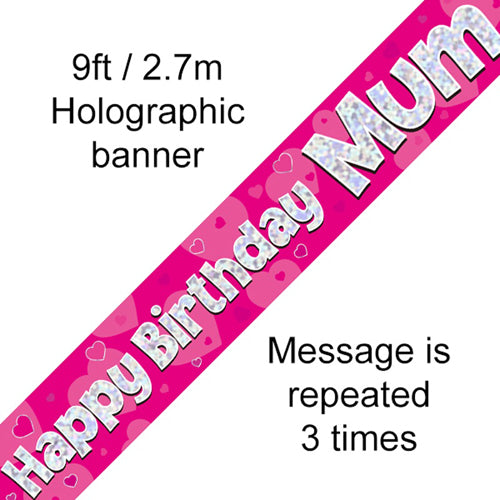 Party Balloon 9 Feet Banner Happy Birthday Mum Holographic Dot