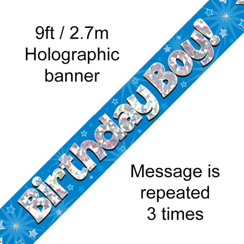 Party Balloon 9 Feet Banner Birthday Boy Blue Holographic