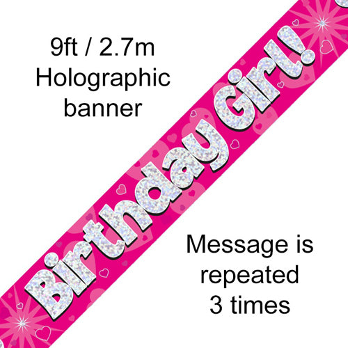 9 Feet Banner Birthday Girl Pink Holographic