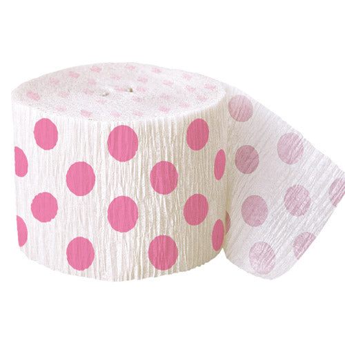 Party  Balloon Hot Pink Dots Crempe Streamer 30Ft