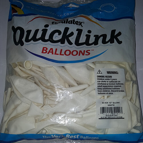 Party Balloon Q-link 12" White Latex Balloon