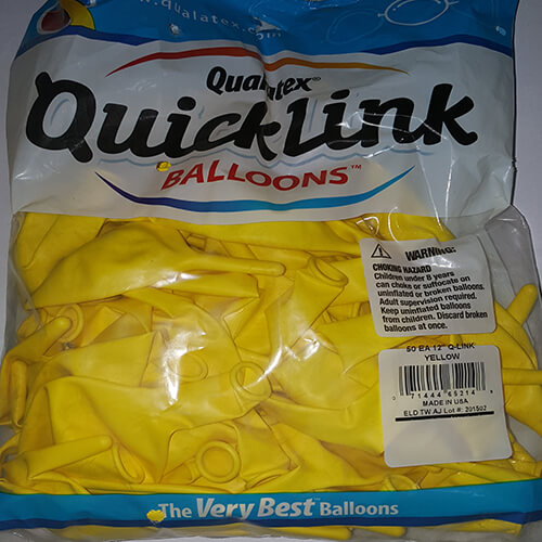 Party Balloon Q-link 12" Yellow Latex Balloon
