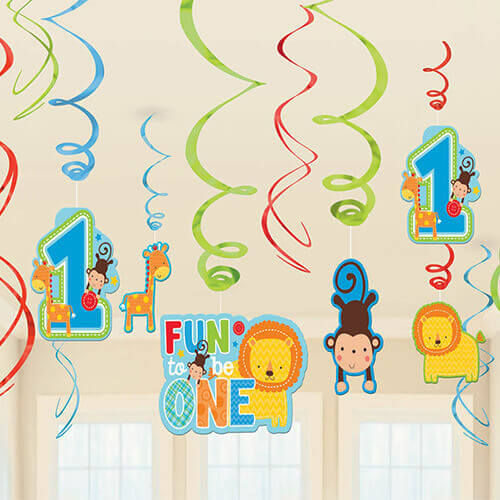 Party Balloon "One" Wild Boy Value Pack Foil Swirls Decorations - 12 Pcs