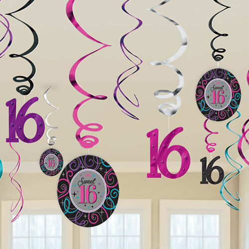 Party Balloon Sweet Sixteen Celebrations Value Pack Foil Swirl Decorations