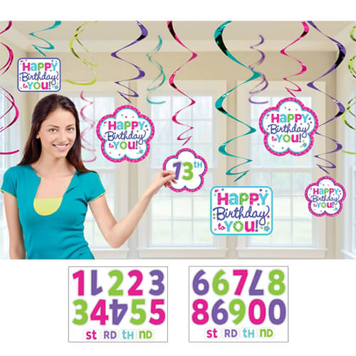 Party Balloon Colorful Hanging Happy Birthday Swirl