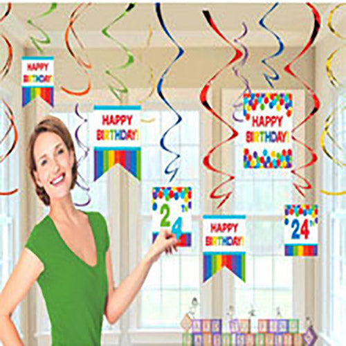 Party Balloon Happy Birthday Rainbow Customizable Swirl  