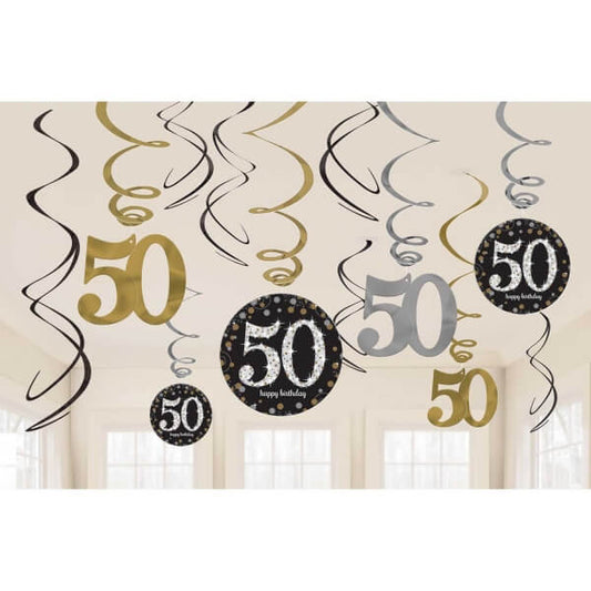 Party Balloon Gold and Black 50th Birthday Swirl Decorations