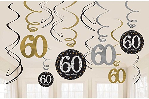 Party Balloon Gold and Black 60th Birthday Swirl Decorations