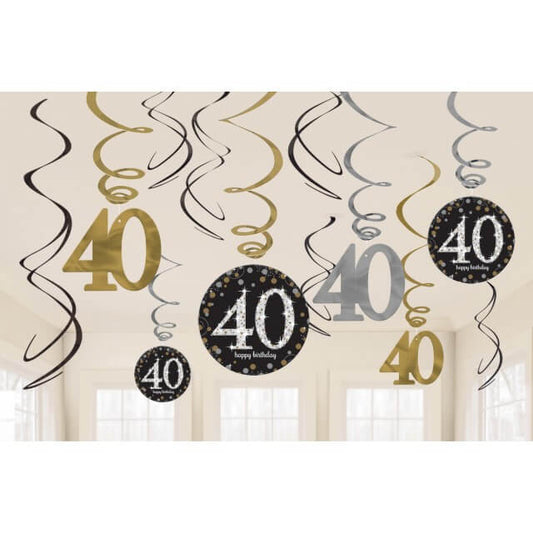 Party Balloon Gold and Black 40th Birthday Swirl Decorations
