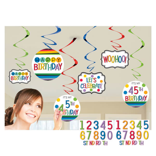 Party Balloon Rainbow Happy Birthday Swirl Decorations 