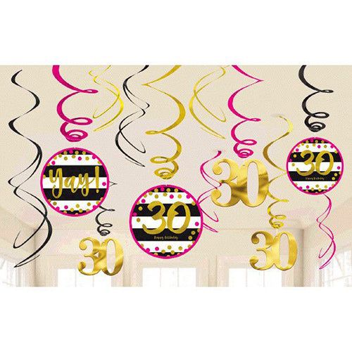 Party Balloon Swirl Decoration Pink And Gold 30th