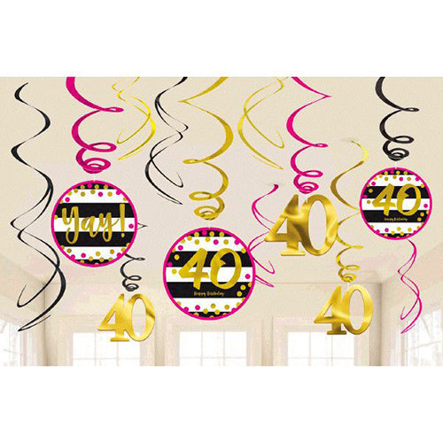 Party Balloon Swirl Decoration Pink And Gold 40 