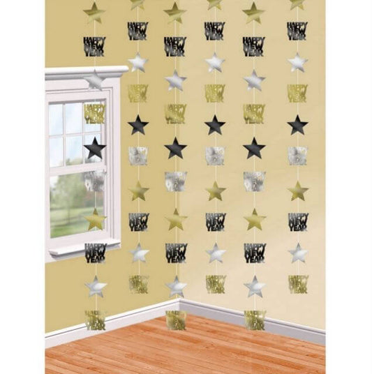 Party Balloon Gold &amp; Silver Stars New Year's String Decorations 
