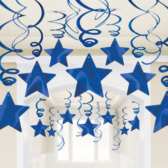 Royal Blue Star Hanging Swirls Decoration - 60cm 
