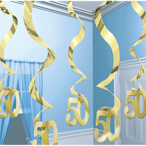 Party Balloon 50th Gold Hanging Swirls Decoration