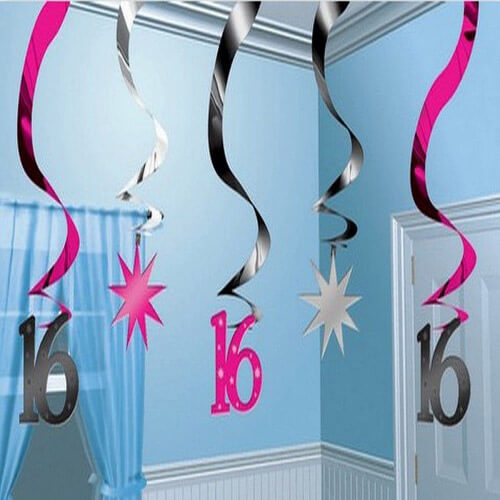 Party Balloon Swirls Sweet Sixteen Decoration