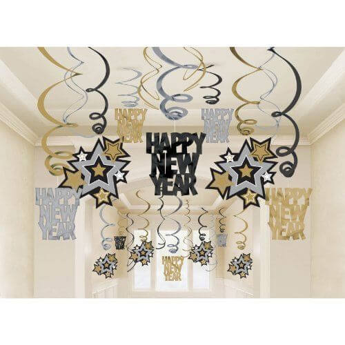 Party Balloon Gold &amp; Silver New Year Swirl Decorations 