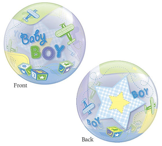 Party Balloon 22" Baby Boy Airplanes Bubble Balloon 