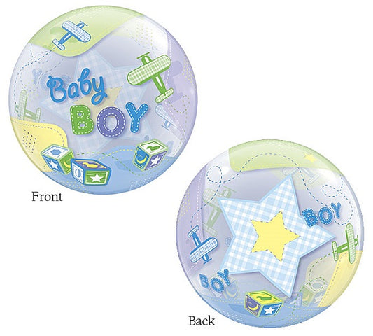 Party Balloon 22" Baby Boy Airplanes Bubble Balloon 
