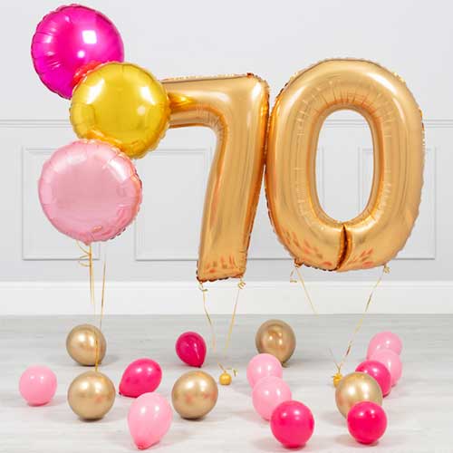 70th Birthday Party Gold Number Balloon Bouquet