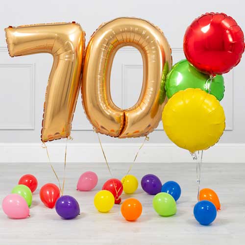 Personalized 70th Birthday Bubble With Golden Number Balloon Bouquet