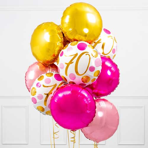 70th Birthday Pink & Gold Foil Balloon Bouquet