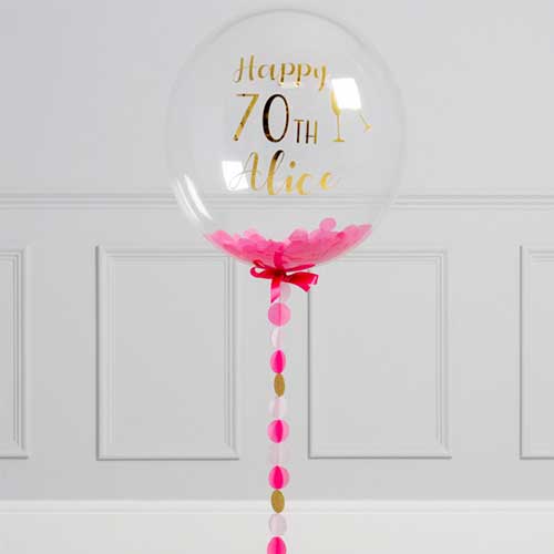 70th Birthday Party Personalized Pink Bubble Helium Balloon