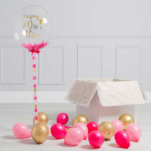 70th Birthday Party Personalized Bubble With Small Balloons
