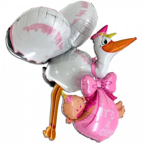 Party Balloons Baby Girl Stork Foil Balloon 5 Feet 