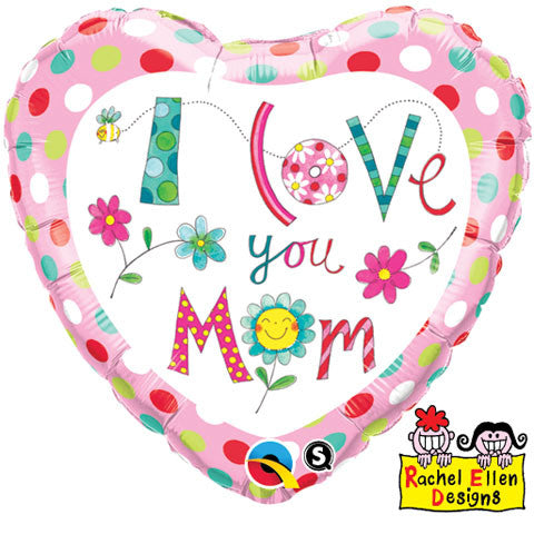 Party Balloon 18" I Love You Mom Flowers Foil Balloon