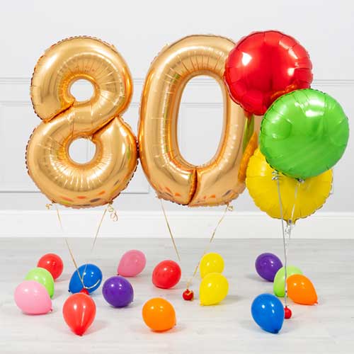 Personalized 80th Birthday Bubble With Golden Number Balloon Bouquet