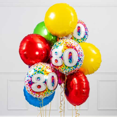 80th Birthday Multi Colour Foil Balloon Bouquet