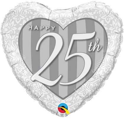 Party Balloon 18" Happy 25th Damask Heart Foil Balloon