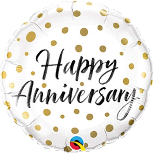 Happy Anniversary Gold Dots White Foil Balloon 18" Foil Balloon 
