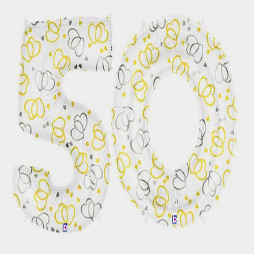 Party Balloon 50 Number Silver Colour Heart Print Foil Balloon