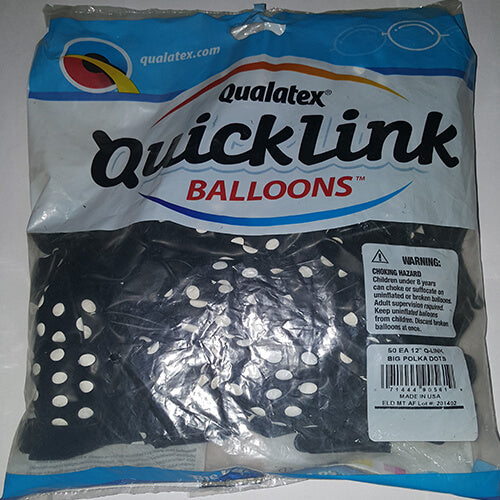 Party Balloon Q-link 12" Black Polka Dot Latex Balloon