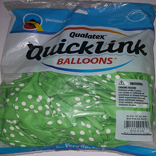 Party Balloon Q-link 12" Green Polka Dot Latex Balloon