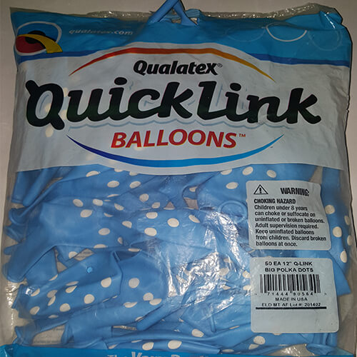 Party Balloon Q-link 12" Pale Blue Polka Dot Latex Balloon