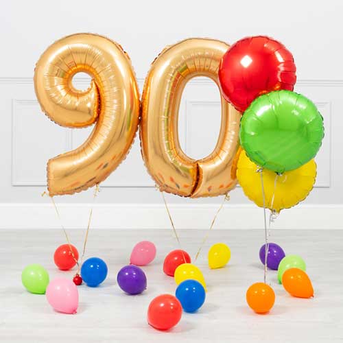 Personalized 90th Birthday Bubble With Golden Number Balloon Bouquet