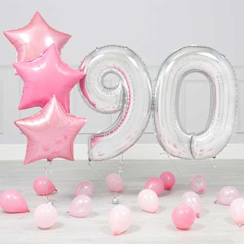 90th Birthday Rose Pink Silver Balloon Bouquet