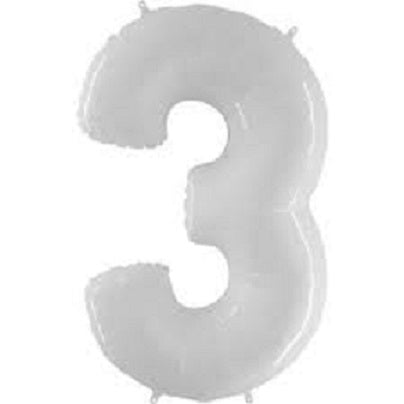 40" White Number (3) Foil Balloon 