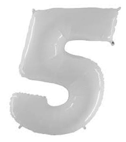 40" White Numer (5) foil Balloon 