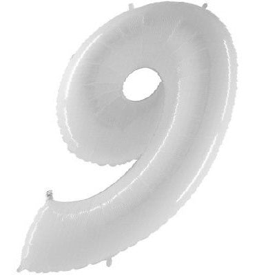 40" White Number (9) Foil Balloon 