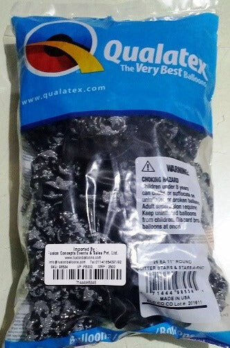 Party Balloons 11" Black Glitter Stars &amp; Stars-a-Rnd Latex Balloon