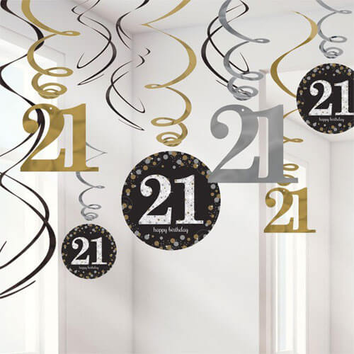 Party Balloon Sparkling Celebration Age 21 Hanging Swirls - 45cm