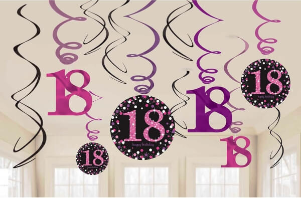 Party Balloon Pink Celebration Age 18 Hanging Swirls