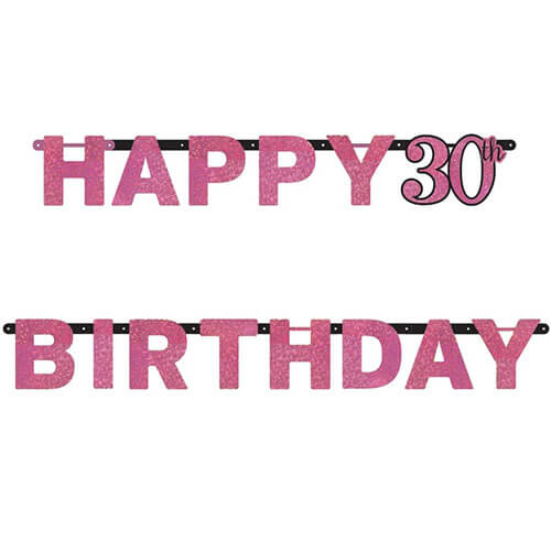 Party Balloon Letter Banner Glitter Pink 30th Birthday