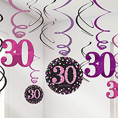 Party Balloon Pink Celebration Age 30 Hanging Swirls