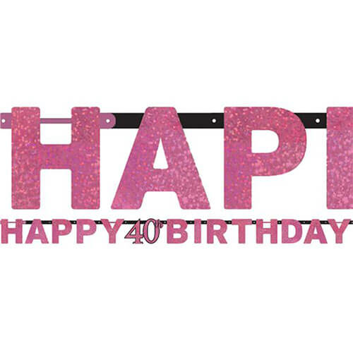Party Balloon 40th Pink Celebration Age Prismatic Letter Banner